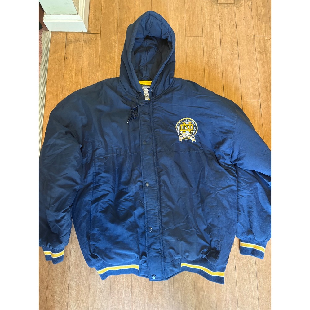 Vintage Starter Notre Dame Fighting Irish Puffer Jacket Navy Blue Yellow XL